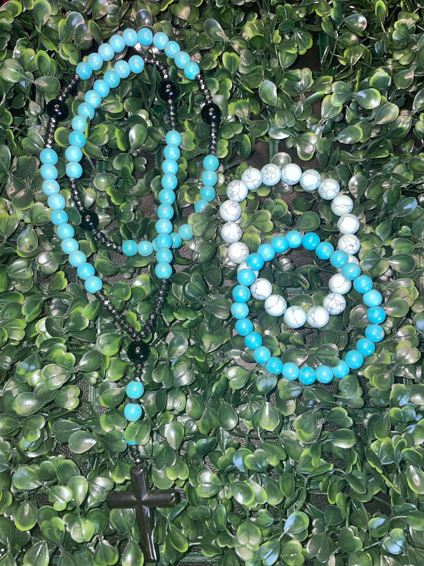 Man turquoise cross / beaded bracelet set